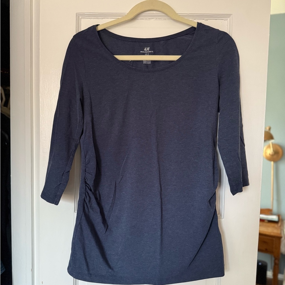H&M Women's Maternity Navy Blue 3/4 Length Tee Shirt Top Medium